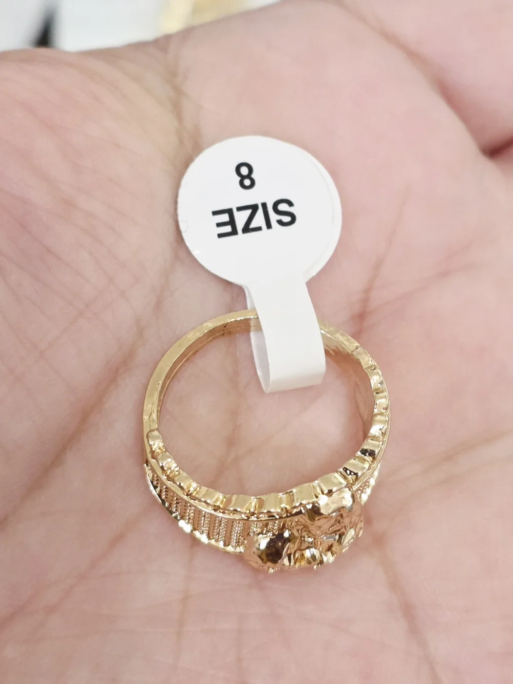 18k Gold Plated Religious Statement Ring in Gold - Size 8